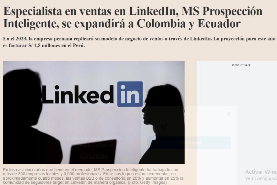 Lee más sobre el artículo Especialista en ventas en LinkedIn, MS PROSPECCIÓN INTELIGENTE, se expandirá a Colombia y Ecuador